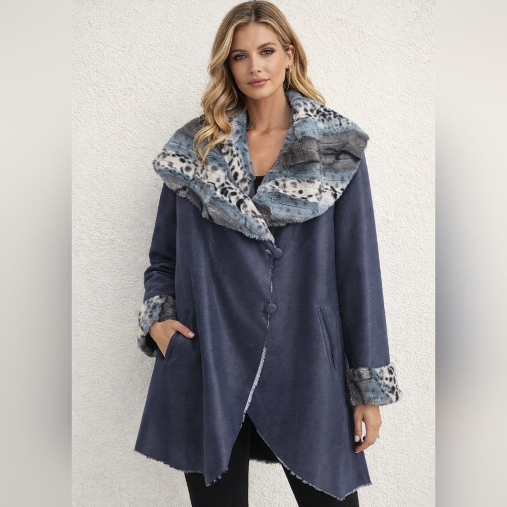 Chi by Falchi Reversible Jacket Shawl Collar Blue Size 1X